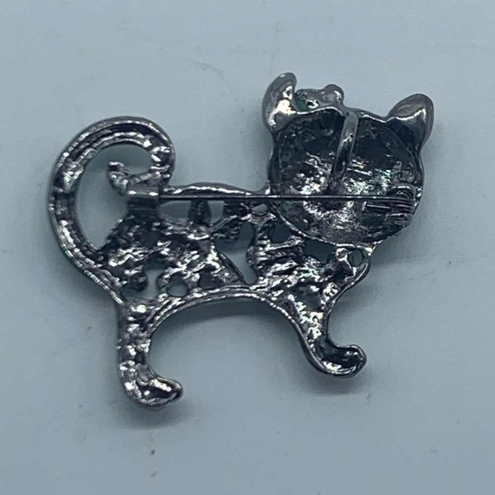 NEW green with blue crystals & flowers cat brooch - Picture 9 of 16